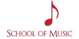 Logo for Avalon School of Music featuring a large red musical note and the words Avalon School of Music in white and red text on a light background.